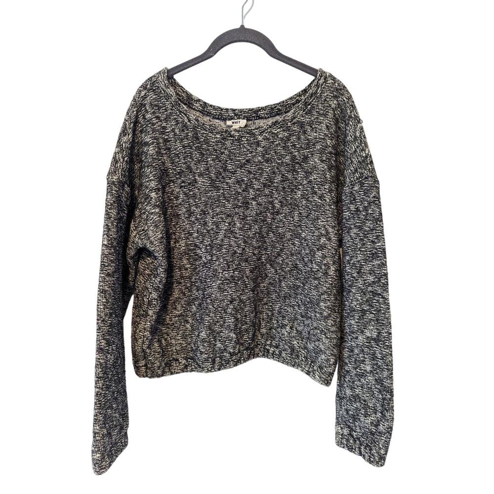 WHIT Chunky Knit Cropped Sweater Cinched Waist Tweed Black and White Monochrome
